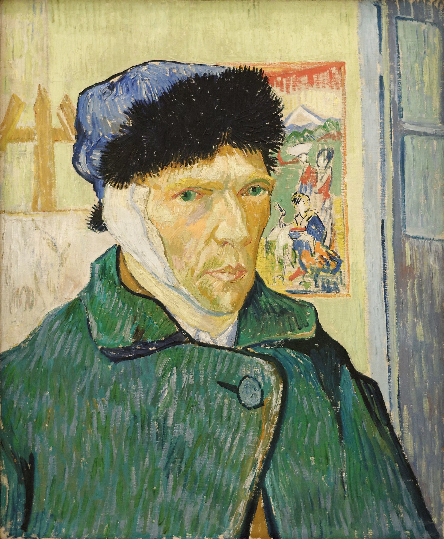 Hand-painted oil reproduction of Self-Portrait with Bandaged Ear, the 1889 Vincent van Gogh painted after the breakdown at Arles