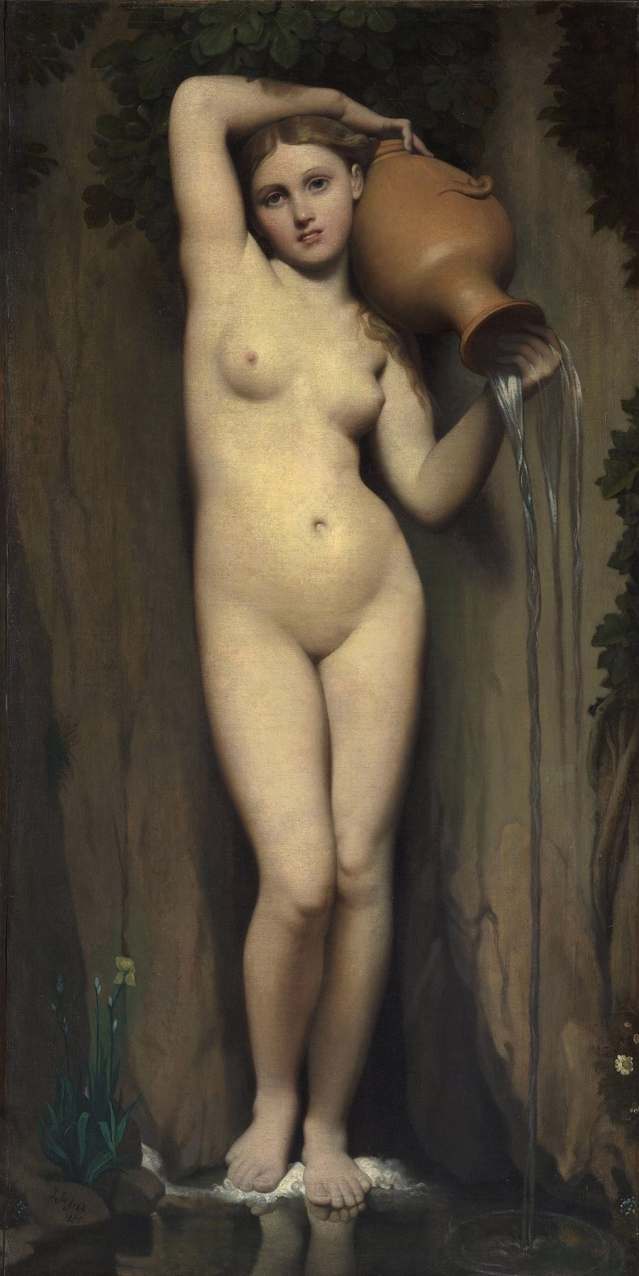 Hand-painted oil reproduction of The Source, the 1856 Ingres odalisque pouring water, thirty-six years in the making