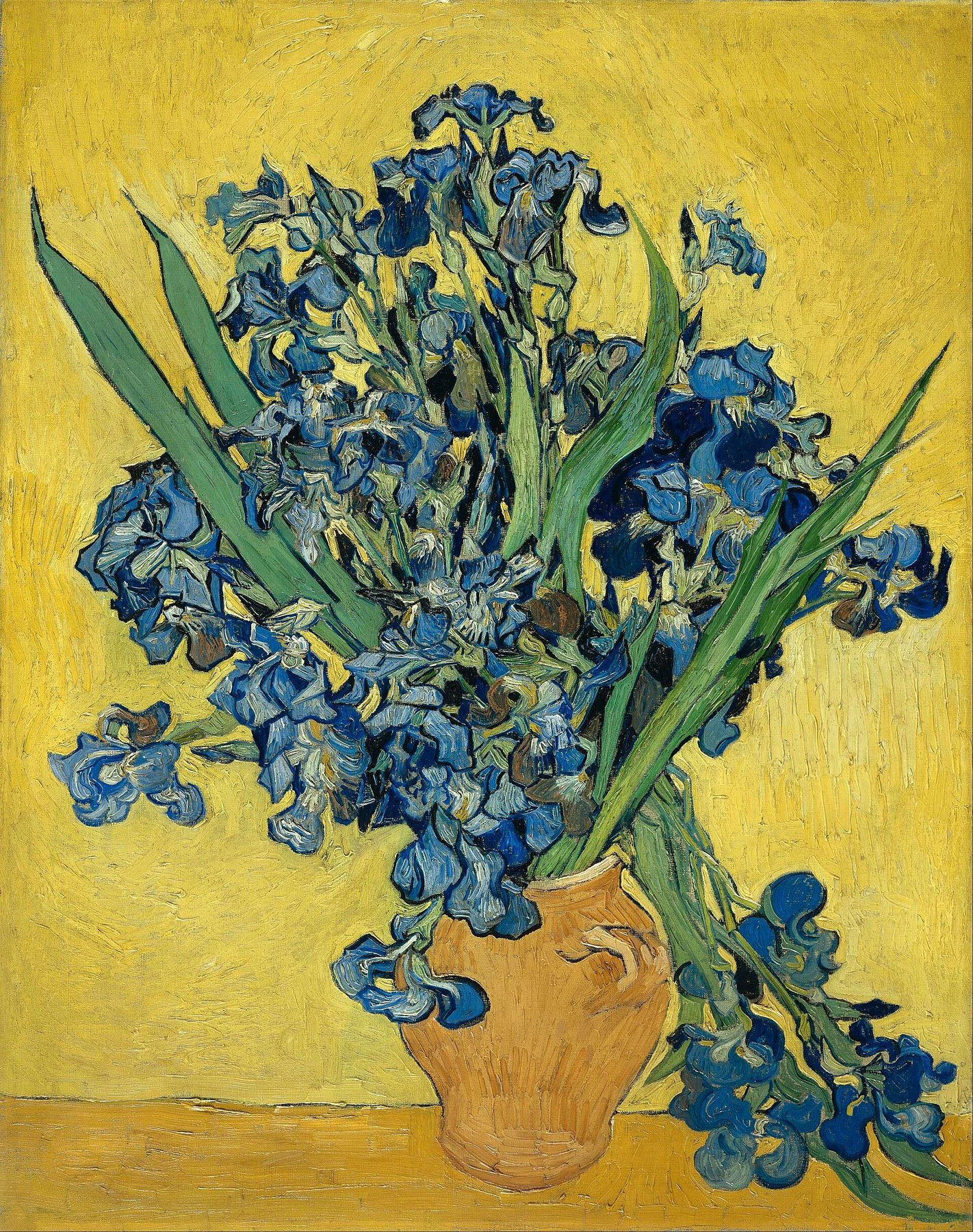 Hand-painted oil reproduction of Irises, Vincent van Gogh 1889 garden bed of violet irises painted at the asylum of Saint-Rémy