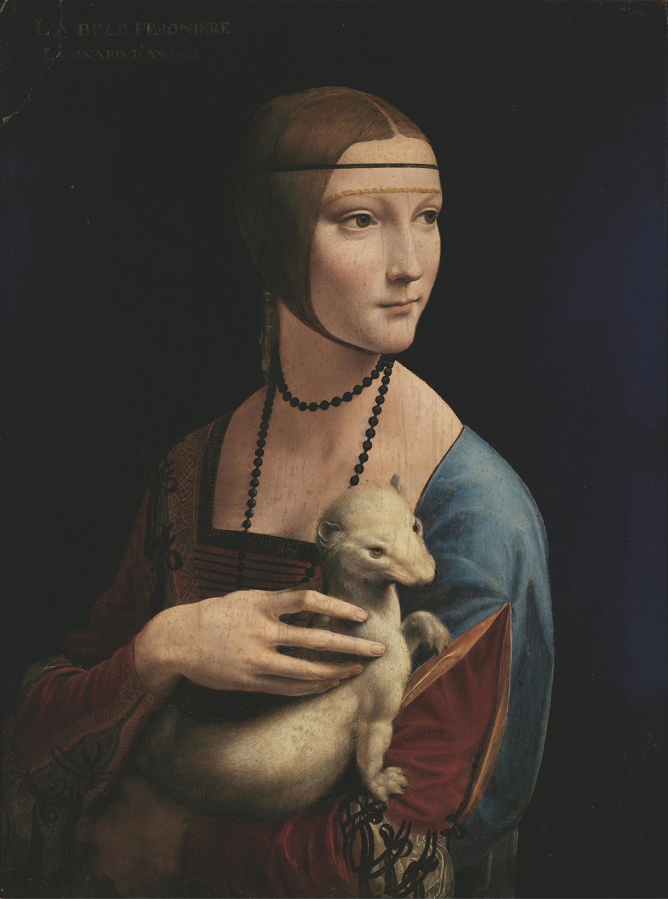 Hand-painted oil reproduction of Lady with an Ermine, Leonardo da Vinci portrait of Cecilia Gallerani holding a white ermine