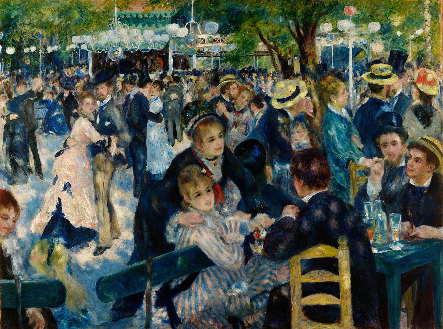 Hand-painted oil reproduction of Bal du moulin de la Galette, Pierre-Auguste Renoir 1876 Sunday dance in Montmartre under dappled acacia light