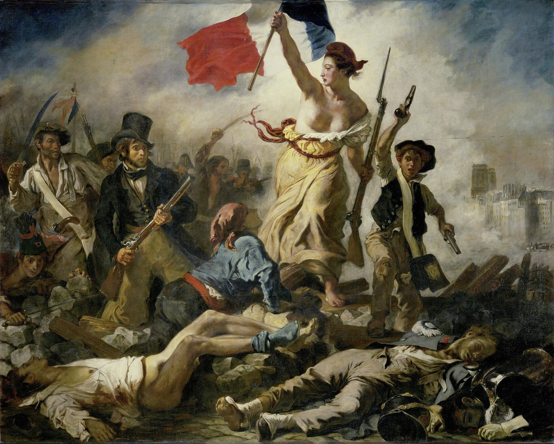 Hand-painted oil reproduction of Liberty Leading the People, Eugène Delacroix Romantic allegory of the July Revolution with Liberty raising the tricolor