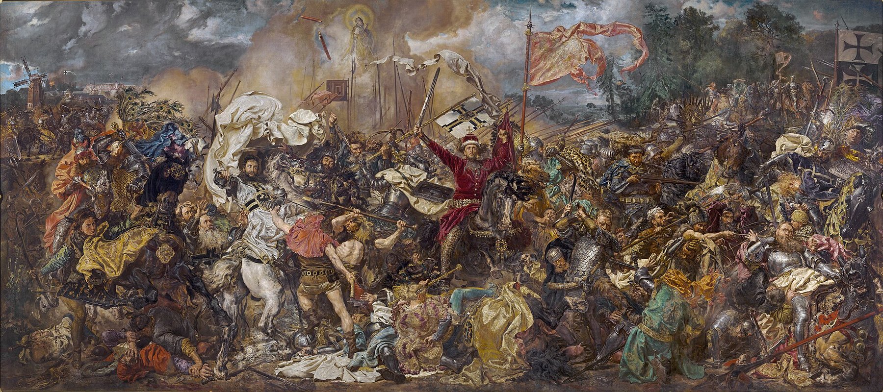 Hand-painted oil reproduction of the Battle of Grunwald, Jan Matejko 1878 panoramic clash of Polish-Lithuanian and Teutonic forces in swirling melee