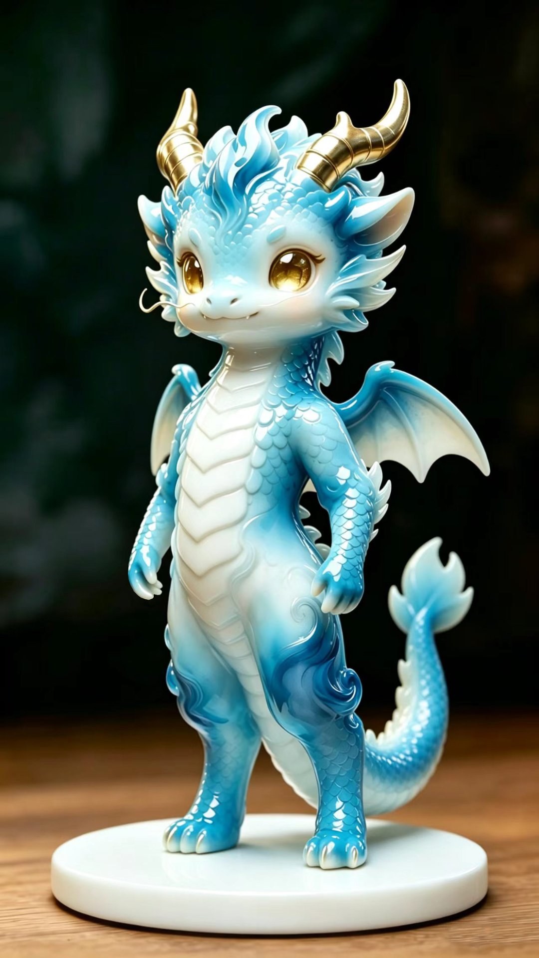 Hand-painted blue dragon figurine sculpture on a white base