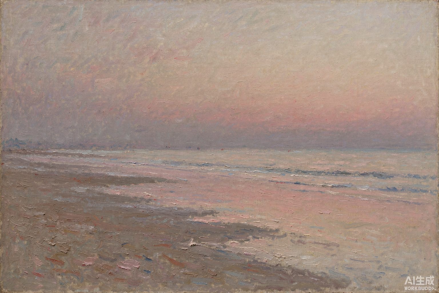 Low tide, evening — original oil painting of a calm sea at dusk